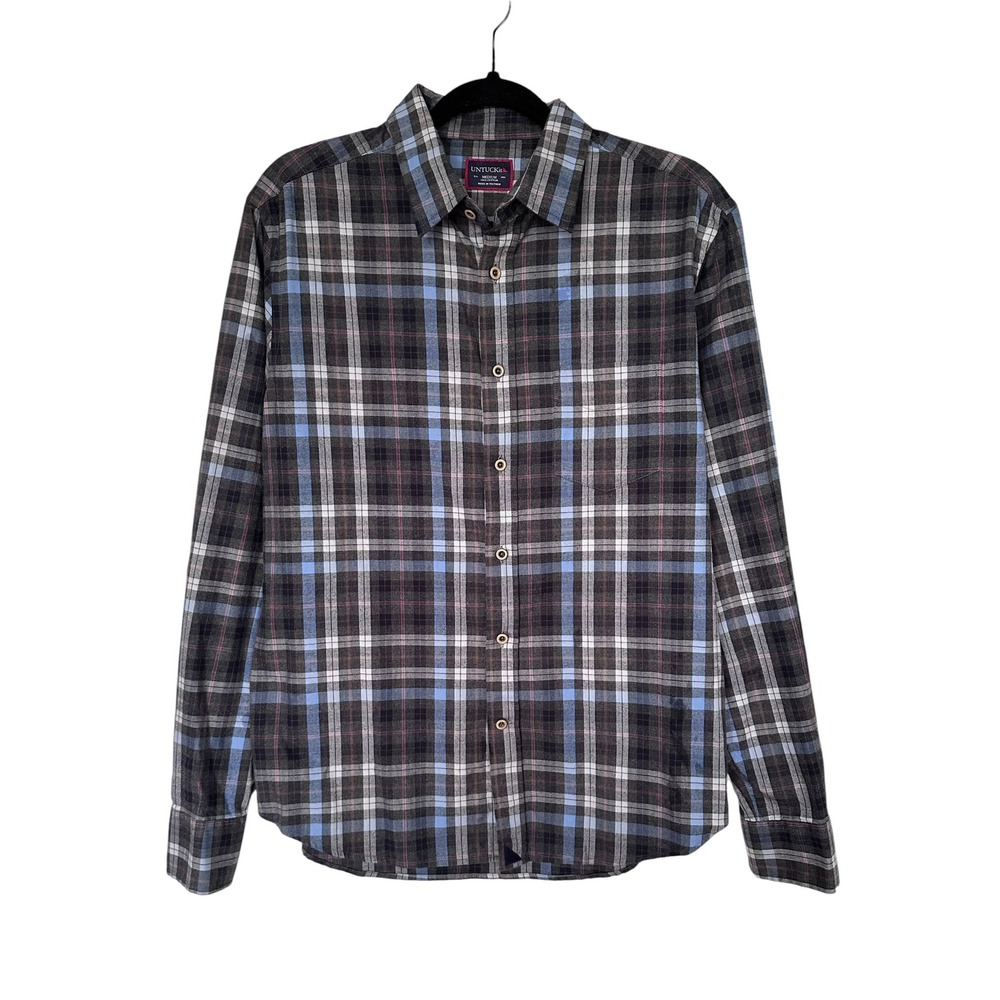 UNTUCKit Plaid Flannel Classic Button Down Shirt Long Sleeve 100% Cotton Men's M